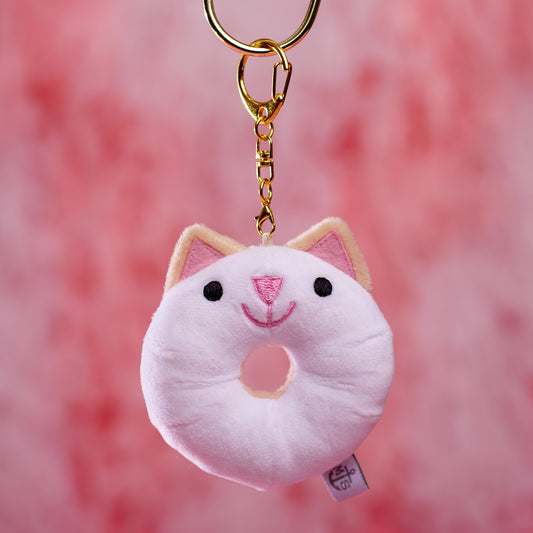 Vanilla Donut Cat Plush Keychain
