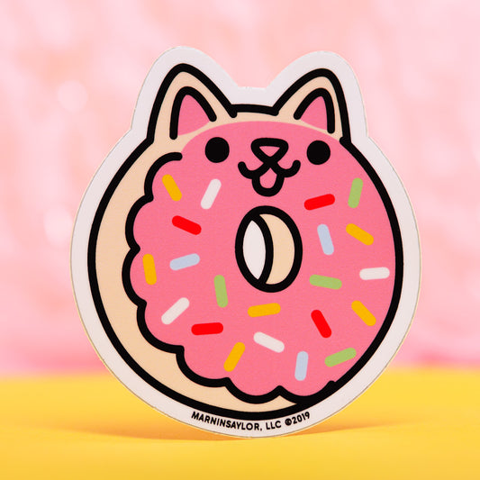 Strawberry Rainbow Sprinkle Donut Cat Sticker