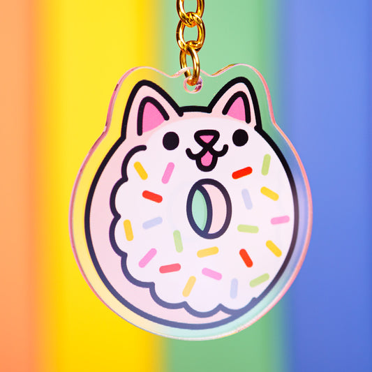 Rainbow Sprinkle Donut Cat Keychain