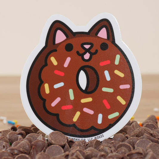 Double Chocolate Rainbow Sprinkle Donut Cat Sticker