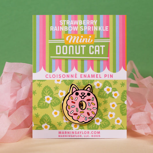 Classic Strawberry Rainbow Donut Cat Enamel Pin