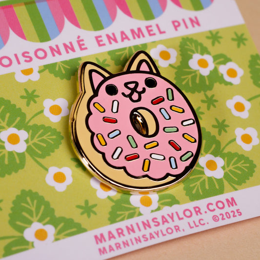 Classic Strawberry Rainbow Donut Cat Enamel Pin