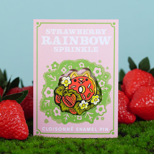 Strawberry Rainbow Donut Cat Enamel Pin