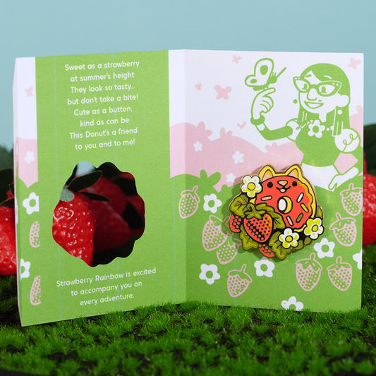 Strawberry Rainbow Donut Cat Enamel Pin